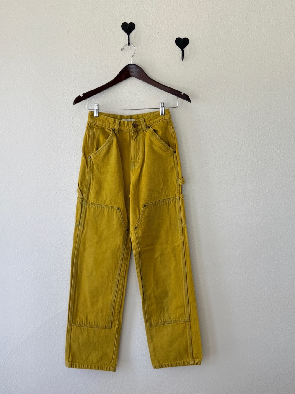 BDG Urban Outfitters Hi Rise Carpenter Jeans Size 24 Acid Wash Mustard Yellow